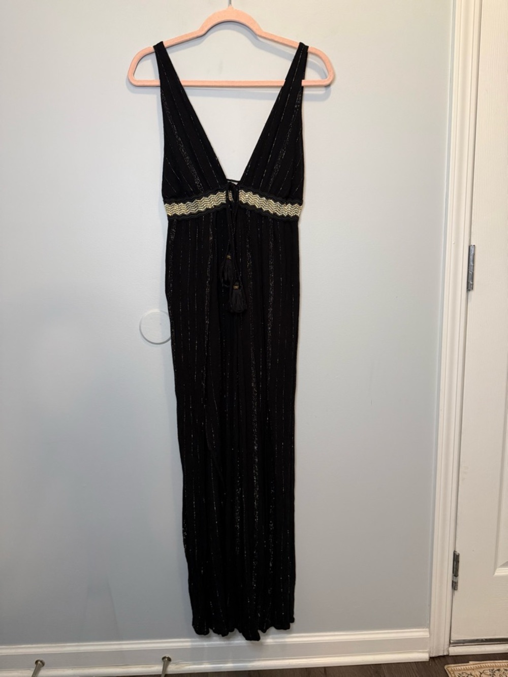 River Island Black Plunge Wide Leg Metallic Beach Jumpsuit XS Vacation - Picture 8 of 12